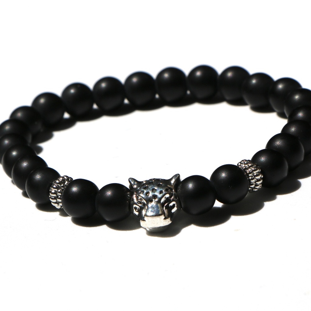 Black Beaded Panther Bracelet